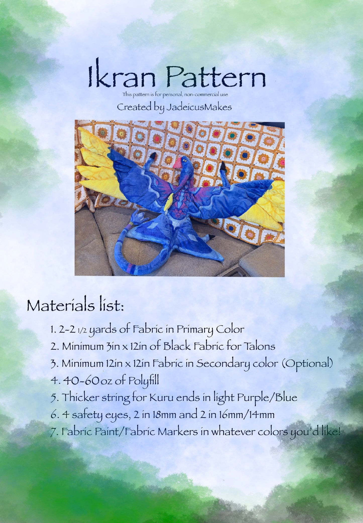 Giant Ikran Inspired Plush Pattern Digital Download